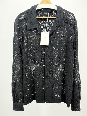 Bode Black Crochet Lace Shirt